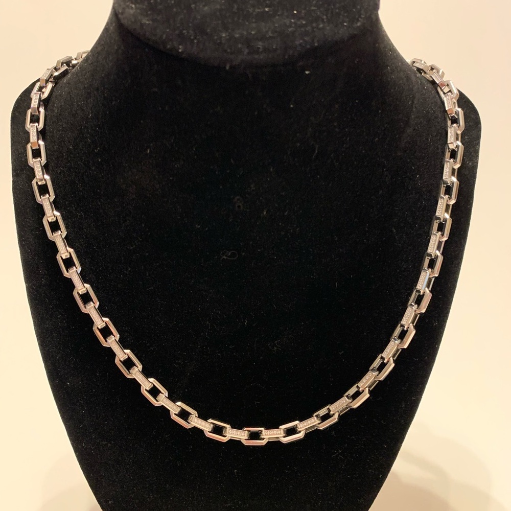 Men's White Lab-Created Sapphire Link Necklace~24”
